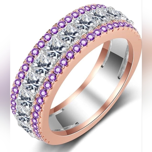 Double Row Pave Cubic Zirconia Eternity Band - Picture 1 of 6